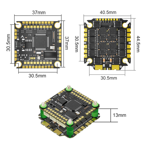Стек Aocoda-RC F465 V4 Stack F405 V4 3065AM32 65A 4in1ESC 30x30mm 3-8S - фото №2