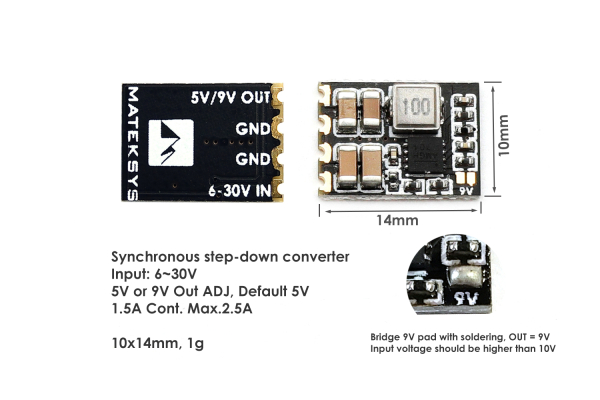 Регулятор живлення квадрокоптера Mateksys Micro BEC 6–30V to 5V/9V-ADJ (3 шт. в комплекті) - фото №2